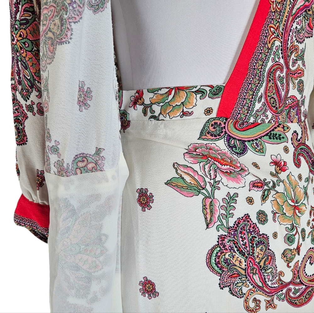 Zara Pink Paisley Floral Print Wrap Mini Dress Sz M Tie Waist Feminine Flirty - Picture 6 of 16